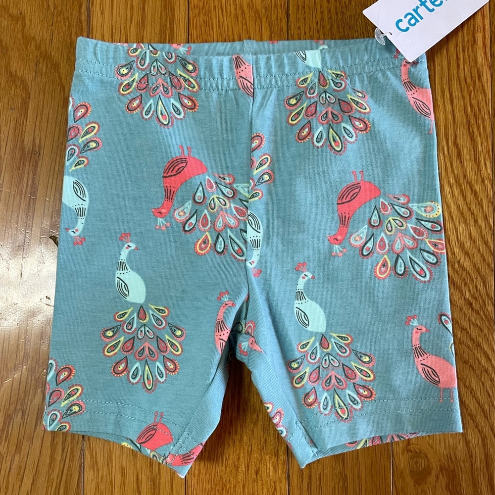 Carter's Kids Peacock Print‎ Shorts - Teal and Pink NWT 12 mos